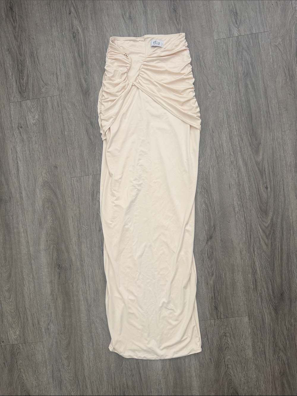 Oh Polly Cream Ruched Twist Front Maxi Skirt
